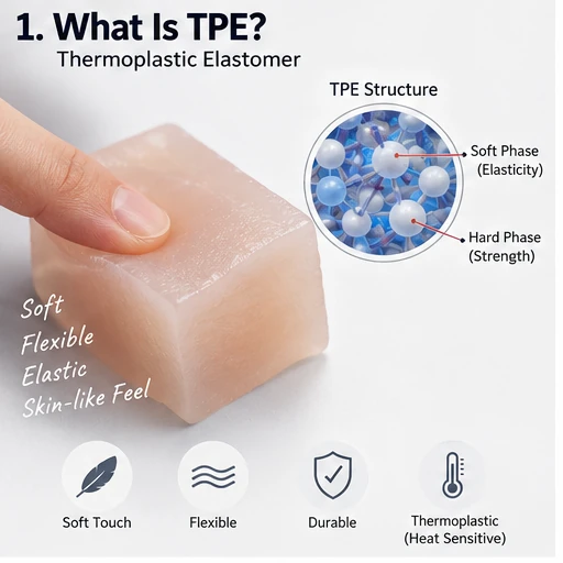 TPE thermoplastic elastomer material showing soft flexible and elastic properties