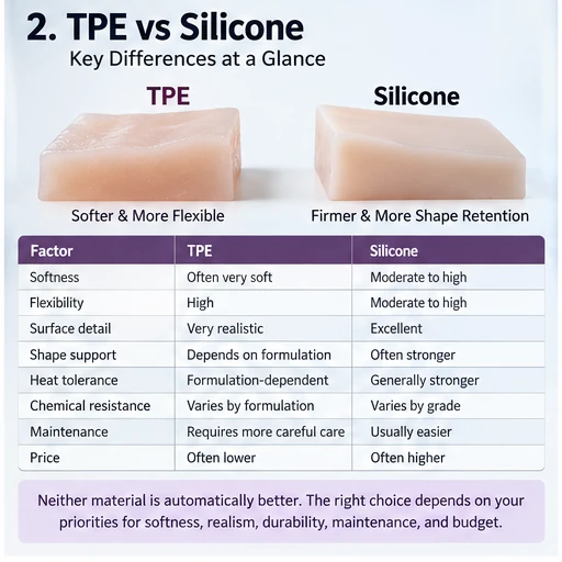 TPE vs silicone sex doll material comparison for softness durability and maintenance